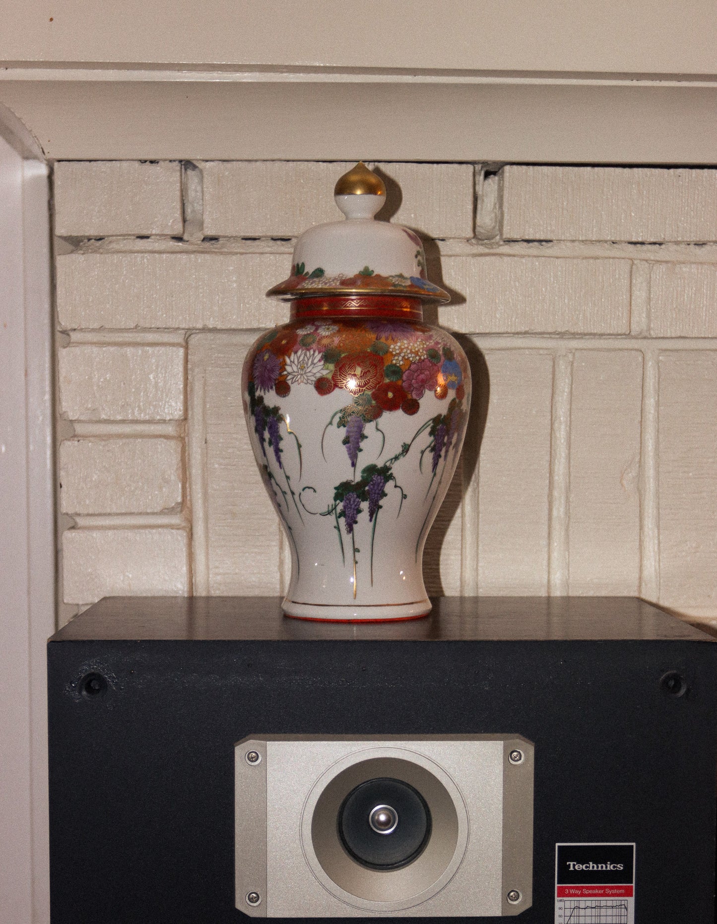 Vintage Hand Painted Japanese Floral Vase with Lid
